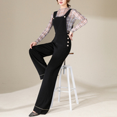 千城晴格2020秋新款 女显瘦显腿长坠感直筒裤 高腰大码 阔腿背带长裤