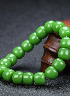 和田玉碧玉手串男女款新疆玉老型珠手链菠菜绿算盘珠单圈手串玉佩