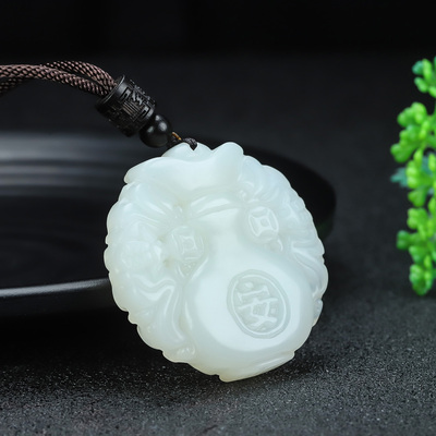 和田玉福在眼前吊坠白玉双面平安花瓶挂件玉石福寿如意玉牌项链坠
