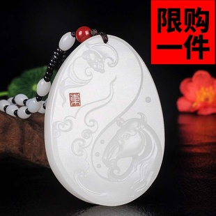 新疆白玉马上有福吊坠和田玉生肖马玉牌挂件男女款玉石马挂件项链