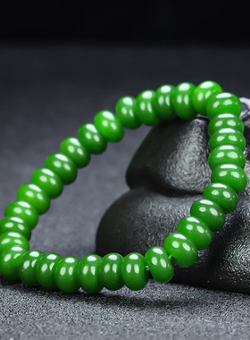天然和田玉碧玉手环算盘珠手串菠菜绿碧玉手链手串男女同款配饰