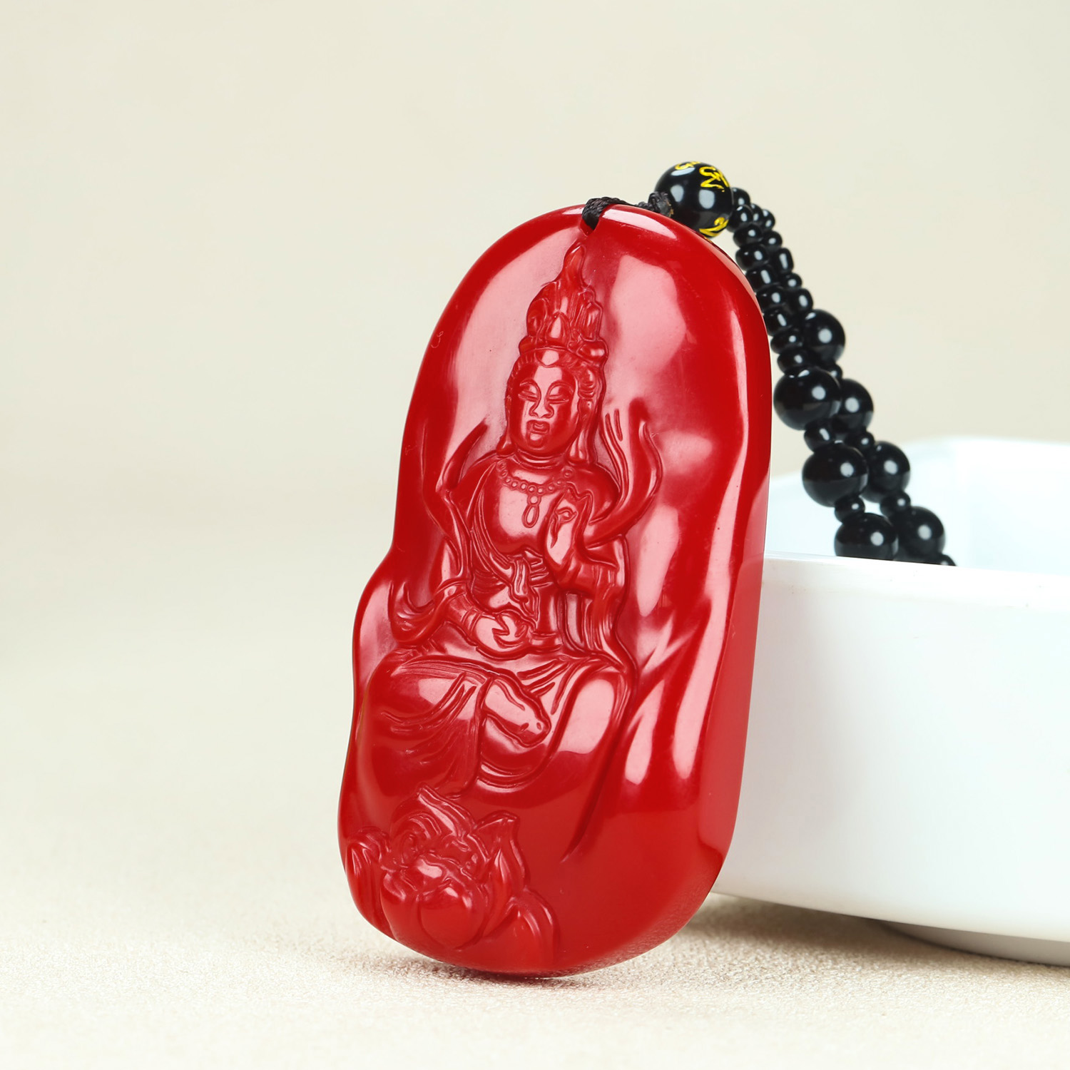 和田玉红玉莲花观音平安牌吊坠新疆玉观音菩萨项链挂件玉佛玉坠