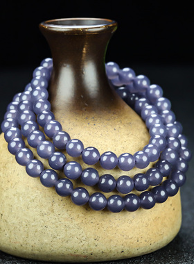 和田玉烟紫手串项链新疆玉烟灰多圈手链项链圆珠佛珠项链玉坠玉佩