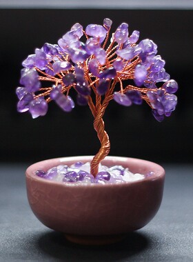 聚宝盆黄水晶树摆件饰品