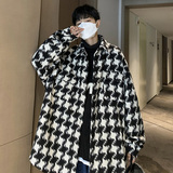 CT09港风情侣宽松大千鸟格呢料衬衫夹克外套男P6888卡其，男装夹克，电商A066