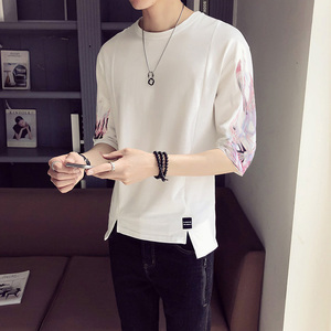 4288-4289`火焰印花宽松大码中袖五分袖T恤男P35，男装T恤，电商A066