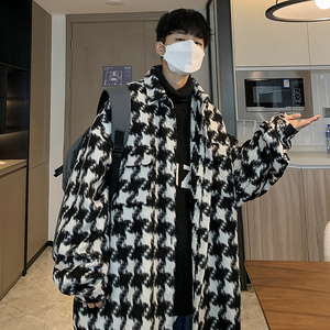CT09港风情侣宽松大千鸟格呢料衬衫夹克外套男P6888黑色图片