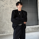 KT1001`垫肩款高级肌理感长袖T恤男ins潮牌上痞帅宽松打底衫P40，男装T恤，电商A066