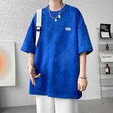 DX1533`重磅280克抖音-麂皮绒-宽松情侣短袖T恤男P3548蓝，男装T恤，电商A066