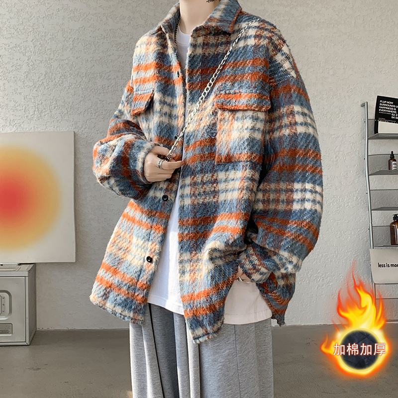 CT25加棉加厚宽松 条纹格子呢料外套男学生港味情侣夹克 P98,男装夹克,电商A066, CT25加棉加厚宽松 条纹格子呢料外套男学生港味情侣夹克 P98,男装夹克,电商A066,