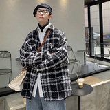 CT20情侣圈圈呢港风宽松格子衬衫外套男学生夹克衬衫男P75，男装夹克，电商A066