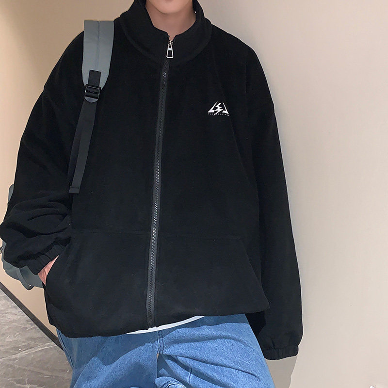 WS03ins宽松大码港风情侣开衫卫衣外套男P5878黑色，女装短外套，电商A066