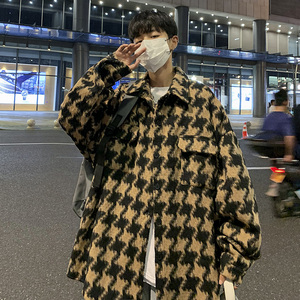 CT09港风情侣宽松大千鸟格呢料衬衫夹克外套男P68图片