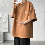 DX1533`重磅280克抖音-麂皮绒宽松情侣短袖T恤男P3548棕，男装T恤，电商A066