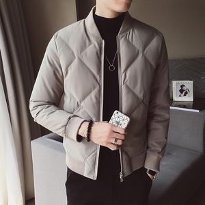2308`休闲外套立领合身羽绒棉衣棉服男P115灰绿