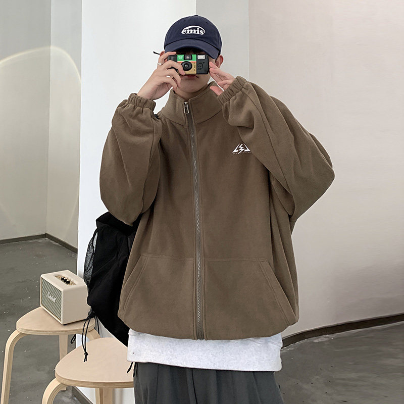 WS03ins宽松大码港风情侣开衫卫衣外套男P5878咖啡色，女装短外套，电商A066