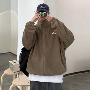 WS03ins宽松大码港风情侣开衫卫衣外套男P58 78咖啡色，女装短外套，电商A066