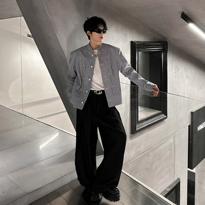 KT1033垫肩款立体剪裁秀场百搭珍珠休闲中式夹克外套男P108图片