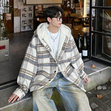 MH11`条纹ins加厚中长款羊羔毛呢料外套连帽棉衣棉服男P118，男装棉衣，电商A066