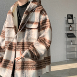 MH08`条纹ins加厚中长款羊羔毛呢料外套连帽棉衣棉服男P118，男装棉衣，电商A066