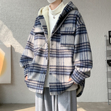 MH11`条纹ins加厚中长款羊羔毛呢料外套连帽棉衣棉服男P118，男装棉衣，电商A066