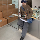 WS03ins宽松大码港风情侣开衫卫衣外套男P5878咖啡色，女装短外套，电商A066