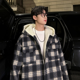 MH10`条纹ins加厚中长款羊羔毛呢料外套连帽棉衣棉服男P118，男装棉衣，电商A066