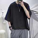 DX1086纯手工缝线简约潮牌个性宽松大码短袖T恤P4559白色，男装T恤，电商A066