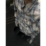 CR007`暗黑风全棉重工艺格子潮牌高街ins衬衫男女P45，男装衬衫，电商A066