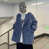 FT03高品质直播款中性风港风宽松中长款呢料风衣夹克男P98蓝，男装夹克，电商A066