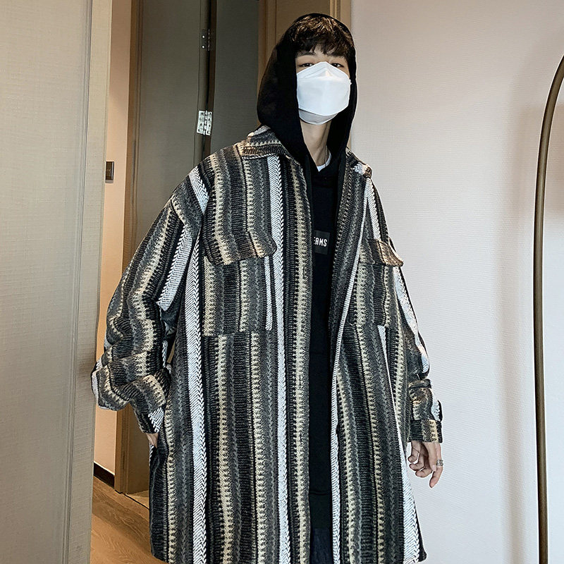 CT03港风大码宽松ins情侣民族风呢料夹克衬衫外套男P6888棕,男装民族服装,电商A066