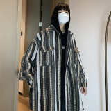 CT03港风大码宽松ins情侣民族风呢料夹克衬衫外套男P6888棕，男装民族服装，电商A066