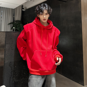 KT1005`假两件垫肩款ins潮流高级连帽卫衣男女卫衣P75裤子P48套装，男装休闲套装，电商A066