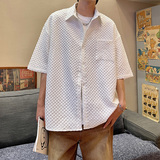 DX1529宽松大码情侣中性立体刺绣街潮短袖五分袖衬衫P4558黑，男装T恤，电商A066