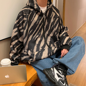 WS05寬松中性風(fēng)大碼港風(fēng)ins連帽開(kāi)衫衛(wèi)衣外套男P68 88杏色圖片