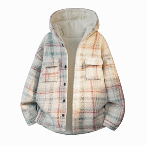 MH12`条纹ins加厚中长款羊羔毛呢料外套连帽棉衣棉服男 P118，男装棉衣，电商A066