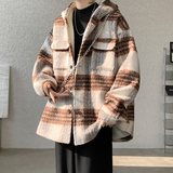 MH08`条纹ins加厚中长款羊羔毛呢料外套连帽棉衣棉服男P118，男装棉衣，电商A066