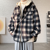 MH10`条纹ins加厚中长款羊羔毛呢料外套连帽棉衣棉服男P118，男装棉衣，电商A066