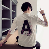 4288-4289`火焰印花宽松大码中袖五分袖T恤男P35，男装T恤，电商A066