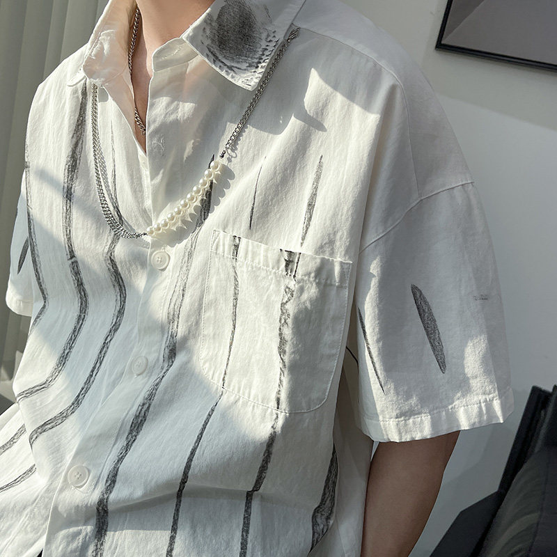 DX1527街潮水洗磨破短袖情侣衬衫男P5568赠送项链（可拆卸）3,男装T恤,电商A066