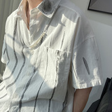 DX1527街潮水洗磨破短袖情侣衬衫男P5568赠送项链（可拆卸）3，男装T恤，电商A066