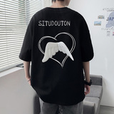 DX1080已注册版权情侣大码宽松小熊翅膀短袖T恤P3548黑色，男装T恤，电商A066