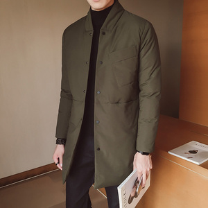 2108`休闲大口袋工装羽绒棉服中长款棉衣男  P135绿图片