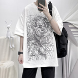 DX1083已注册版权情侣大码宽松抽象线头人物短袖T恤P3548白5，男装T恤，电商A066