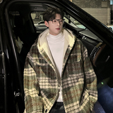 MH09`条纹ins加厚中长款羊羔毛呢料外套连帽棉衣棉服男P118，男装棉衣，电商A066