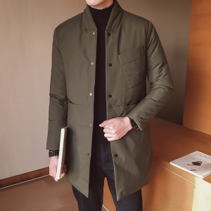 2108`休闲大口袋工装羽绒棉服中长款棉衣男  P135绿图片