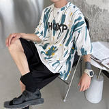 DX1510宽松大码情侣中性风个性字母彩印短袖T恤P3548黑色，男装T恤，电商A066