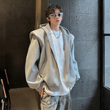 KT1007`套装假两件垫肩420克重磅高级连帽卫衣男女开衫P88裤子P48，男装休闲套装，电商A066