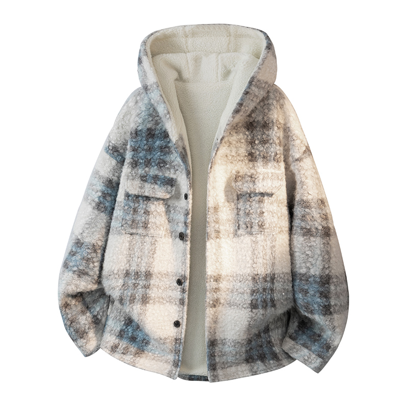 MH13`条纹ins加厚中长款羊羔毛呢料外套连帽棉衣棉服男P118，男装棉衣，电商A066