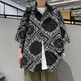 DX1513中性风大码情侣宽松腰果花短袖五分袖衬衫P4558，男装衬衫，电商A066